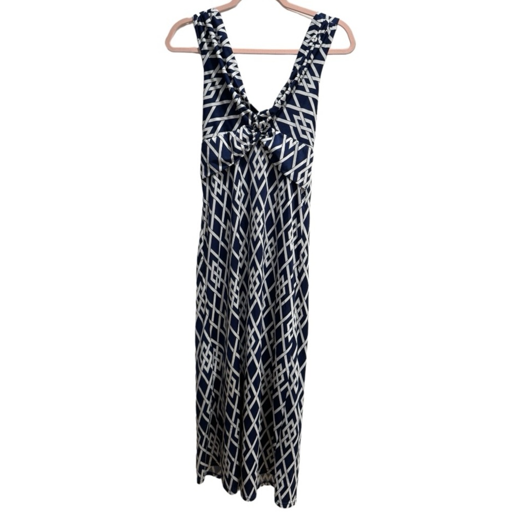 JON & ANNA Diamond Print Stretchy Maxi Dress, Blue/White, Sz. Medium